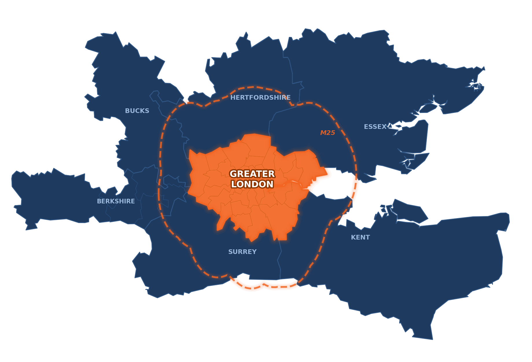 UK coverage map showing Batra.ai service area across London and the M25 corridor