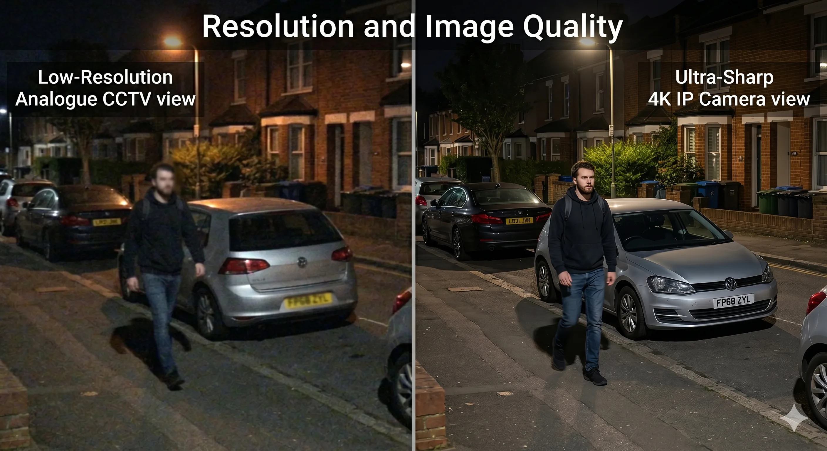CCTV resolution and image quality comparison for residential properties, showing the difference between analogue and IP camera clarity