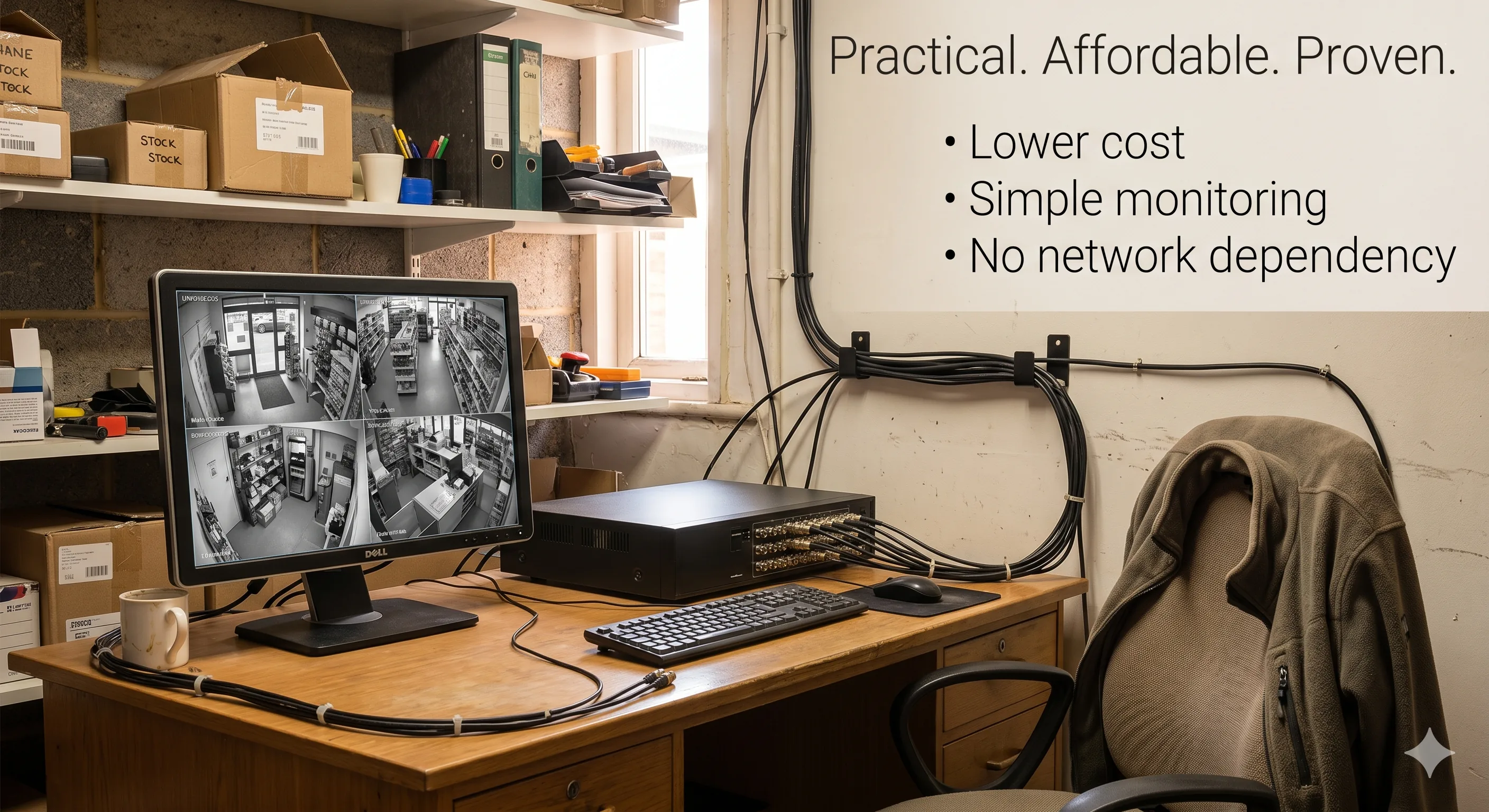 Why choose analogue CCTV - zero cybersecurity risk, no network required, and simple monitoring without remote access